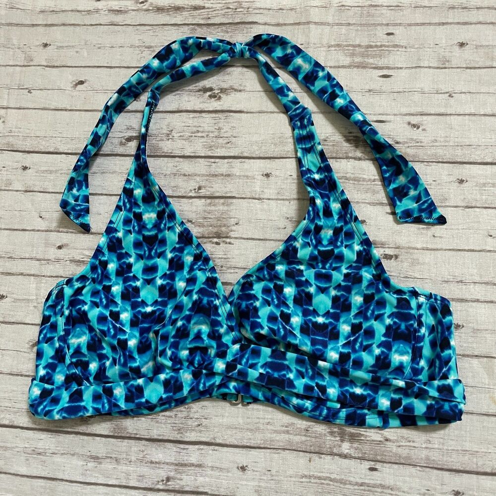 Athleta Womens Size 36 B/C Blue Tie Dye Tara Halter Bikini Top Underwire